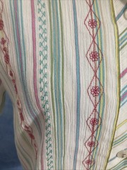 Vintage 1980s Women’s Size Small Koret Button Down Striped Blouse W/ Embroidery