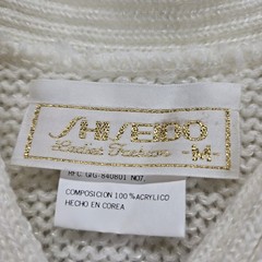 VTG 1980s Sheseido Pastel Sweater M White Blue Pink Lurex Chenille Pearls Fairy