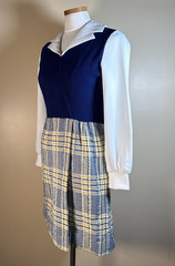 Vintage Gay Gibson Dress Mod 60s 70s JR Small 2 4 Navy Blue & Plaid Schoolgirl