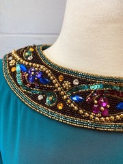 Niteline Della Roufogali Emerald Green Dress Cocktail Sz 4 Petites 80s Jeweled