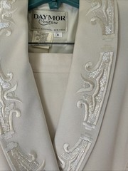 Daymor Couture Vtg Cream Skirt Suit Beaded Padded Shoulders MOB Size 6