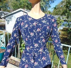VTG 1930s Blue Novelty Print Rayon Home Made Dress 32W