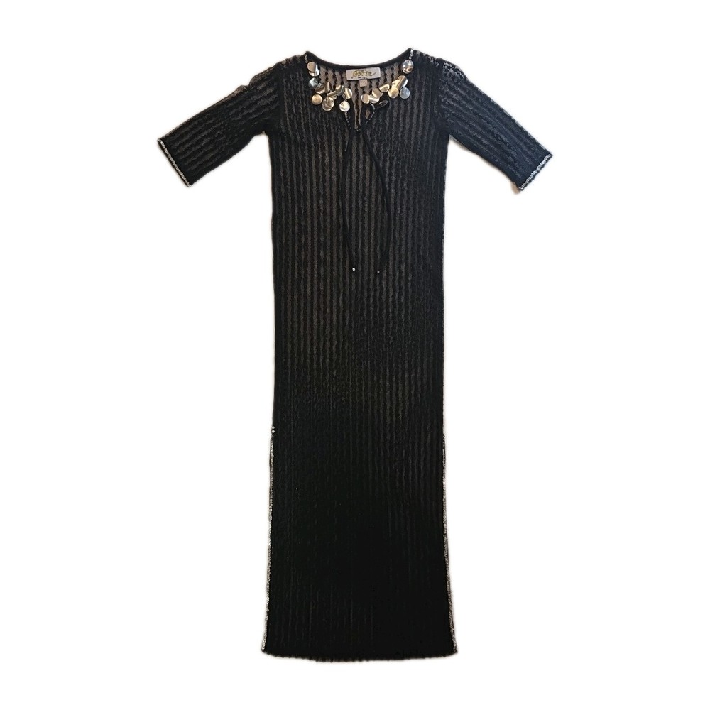 Vintage Sheer Black Dress With Sequin – Size L