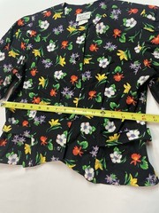 Vtg Stuart Alan Peplum Floral Top Short sleeve V-neck Shoulder Pads Black Size10