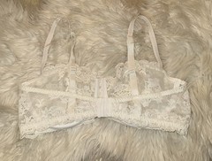 Vintage Victorias Secret Pink Label Unlined Lace Bra Sheer UW Womens 36D White