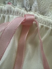Vintage Gilead White Nylon Lace Nightgown Pink Ribbon Maxi USA Petite 70s