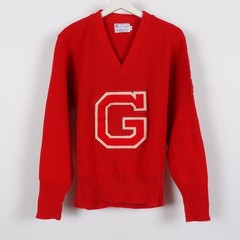Vintage 60s 70s Goshen High School Indiana Varsity Red Football Sweater Medium