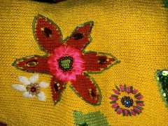 Vintage ARRIVISTE Funky Sweater Ramie Cotton Blend Colorful Embroidery Gems Sz M