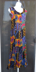 VTG 1980s ANU GAUZY ABSTRACT BOHO HIPPIE ETHNIC PEASANT DRESS SIZE LG TIE BELTS