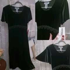 Vtg 90s Another Thyme Black Empire Waist Flutter Sleeve Velvet Dress Medium 6 8