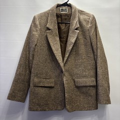 VTG Alex Colman Brown Blue Plaid Houndstooth Poly Wool Blazer Preppy 70s S/M