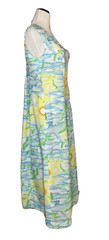 Vtg POMARE Tahiti Hawaii Maxi Dress Sleeveless Sunset Blue Green Yellow sz L