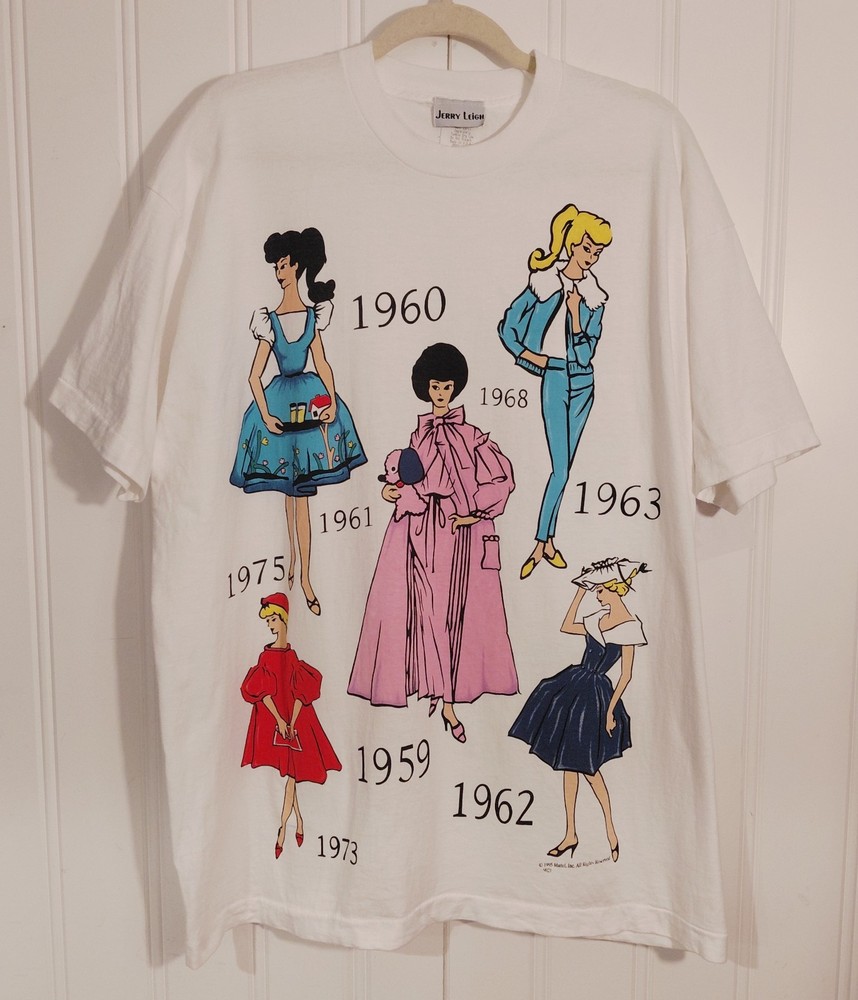 Vintage Barbie One Size Fits Most Jerry Leigh White Graphic T-Shirt