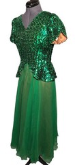 VTG 60s 70s Green Sequin Formal Dress Evening Gown 34-29-open XS/S DAMAGED
