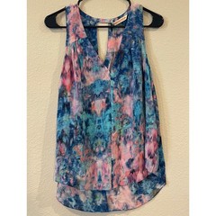 NWT REBECCA TAYLOR Vintage Y2K Pink Blue Watercolor Silk Sleeveless V Neck Top