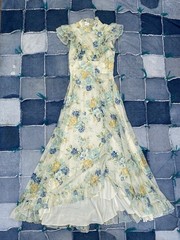 70s Vintage Floral Ruffle Prairie Maxi Dress Cottagecore Boho Romantic Small 26W