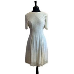 80s Vintage White Beaded A-Line Cocktail Dress Wedding Large