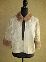 Vintage Riveria 50s/60s cream soutache lace fur collar cuffs cropped jacket 14