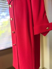 Vtg 80s Premier Dresses Red Trench Style Midi Dress Gold Buttons Belt 2P XS
