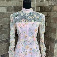 VINTAGE Sheer Floral Maxi Dress Wmns S Pastel Pink Long Sleeve Cottagecore #2B5