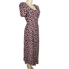 RAMPAGE short sleeve floral print maroon white button down Grunge 1990 dress 7 S