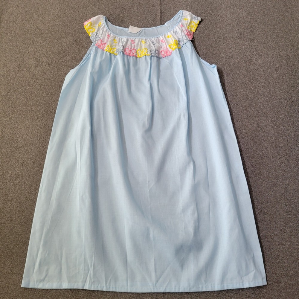 Vintage Berkliff XL Blue White Embroidered Nightgown 630