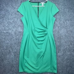 Vintage Kenneth Cole New York Dress 12 Green Faux Wrap 80s Career Business
