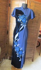 Vietnamese Cheongsam Midnight Blue Velvet Dress Polyester Glitter Special Occa
