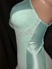 38 C Vintage TIGHT Teal Satin Lace Nylon Spandex Bra Girdle Full Slip Briefer