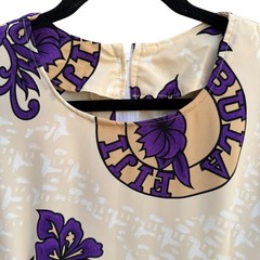 Bula Fiji Vintage Handmade Womens Tan Purple Floral Housecoat Style Tunic Dress