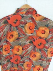 Vintage 80s Tess Shirt Dress Womens 12 Orange Floral Feminine Midi cottage core