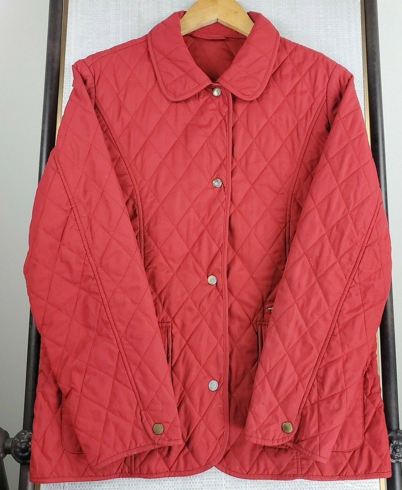 BARBOUR Size 10US Daphne Womens Red Diamond Quilted Snap Front Field Jacket Coat