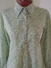CLASSIC VINTAGE 60s MOD HIPPIE QUEEN CASUALS GREEN WHITE PAISLEY BLOUSE SHIRT L