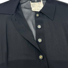 CHANEL Vintage 94A CC Logo See-through One-piece #38 Black Gold Wool Button