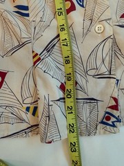 1940s 50s Sailboat Novelty Print Sailcloth Cotton Sportswear Blouse Fitted M/L