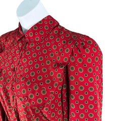 Appleseeds Vintage Red Medallion Print Pleated Midi Shirt Dress 12P Belted