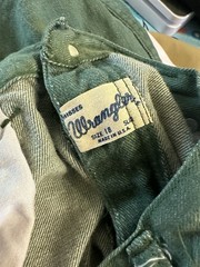 70s Wrangler Misses Jeans Green Denim Snap Button Wide Leg Flare Slim Sz 18 30w