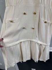 Vintage 90s Escada Silk Dress Cream Drop Waist Double Breasted Gold Button 42 12