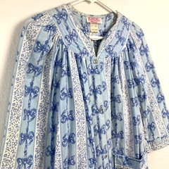 Vintage 90s Honors Intimates Floral Blue Flannel Nightgown Robe Medium