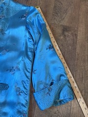 VTG Mid Century Turquoise Floral Rayon Blend Chinese Robe Ashoka Sz L (40)