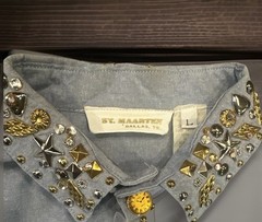 ST. MAARTEN Dallas TX USA VTG Ornate Sparkle Western Flair Denim Shirt L *READ
