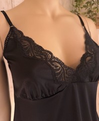 Vintage Black Antron III Nylon Lace Camisole ILGWU USA Size 40 FLAW