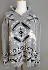 Timberlea Vintage Gray Knit Zip Sweater Reindeer Holiday Christmas Winter Sz L