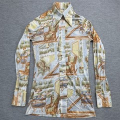 Vintage 70s Long Sleeve Collared Shirt With Retro Interior Design Print Size 7/8