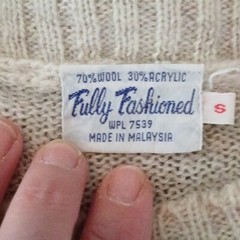 Fully Fashioned vintage wool blend cableknit sweater made in Malaysia S beige