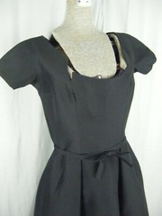 SAMUEL WINSTON BY ROXANE Vtg 50s Black Shantung Silk Bow Dress-Bust 36.5/S