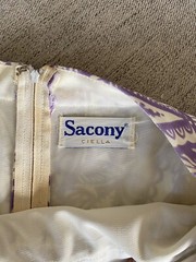 Vintage 1960s Sacony ivory dress with purple paisley mod summer polyester retro