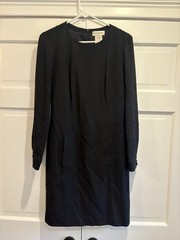 Guy Laroche Vintage Black Wool Crepe Shift Dress Made in France Sz M EUC