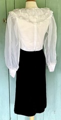 VTG Black Velvet White Organza Dress Straight Skirt Puff Slv Sailor Ruffle 7-8