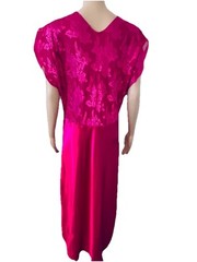 VTG Jenelle of California Fuchsia Hot Pink Floral Satin Long Nightgown Plus 1X